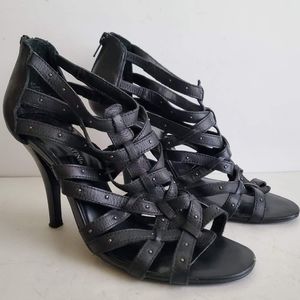 Franco Fortini leather black strap heels